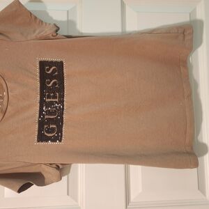 Guess Tan Tee with Black Sequin Logo